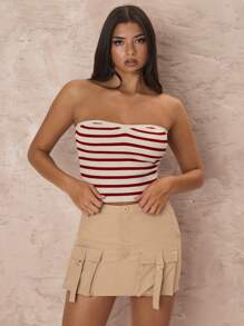 Zolique 女士夏季休闲条纹修身抹胸针织衬衫