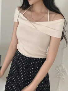 DAZY 女士纯色吊带简约休闲衬衫 - 米色 - 查看 4