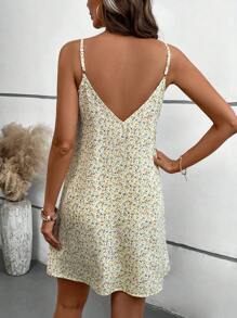 SHEIN LUNE 夏季女式花卉印花无袖连衣裙 - 黃色 - 查看 2