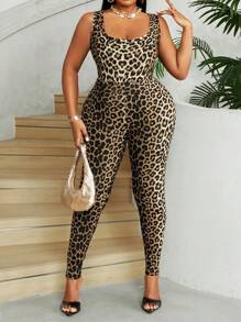 Maweii Chaleco sin mangas de talla grande con estampado de leopardo y Mono ajustado, elegante y sexy - Multicolor - Ver 3