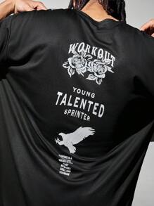 Gym Rark Camiseta deportiva básica con gráfico de eslogan para hombre, parte superior transpirable para entrenamiento - Negro - View 4