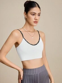 Lifespree Women's Contrast Trim Faux Pearl Decor Camisole Sports Bra