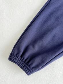 Cozy Pixies 3pcs Baby Boy Set: Letter Print Knit Soft Crew Neck Sweater, Pants And Hooded Vest - Apricot - View 4