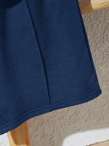 SHEIN 2pcs/Set Kemeja Polo Lengan Pendek Kerah Lipat Kasual Longgar Warna Polos untuk Anak Laki-laki Remaja dan Celana Pendek - Navy Blue - View 5