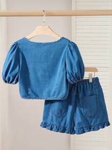 Teen Girl New Casual Fashionable Design Deep Blue Washed Denim Outfit,Holiday,Summer,Travel