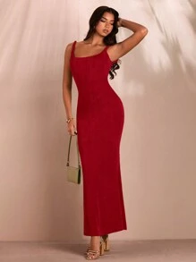 SHEIN BAE Robe longue élégante et sexy pour femme, dos nu, couleurs pastel vert sauge et pistache, idéale pour une date romantique lors de vacances balnéaires d'été