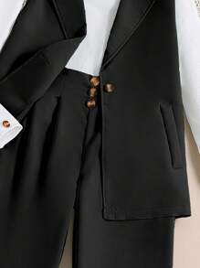 SHEIN 3-Piece Commuter Elegant Set For Teenage Girls: Black Sleeveless Blazer, White T-Shirt, Black Pants