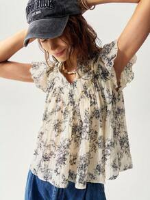 Bohemela Women's Vacation Floral Pattern Blouse - Apricot - View 6