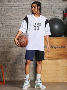 Manfinity Sport Corelite Boyfriend-Stil Herren Crew Neck Kurzarm T-Shirt mit Buchstaben-Muster, einfaches lässiges Top