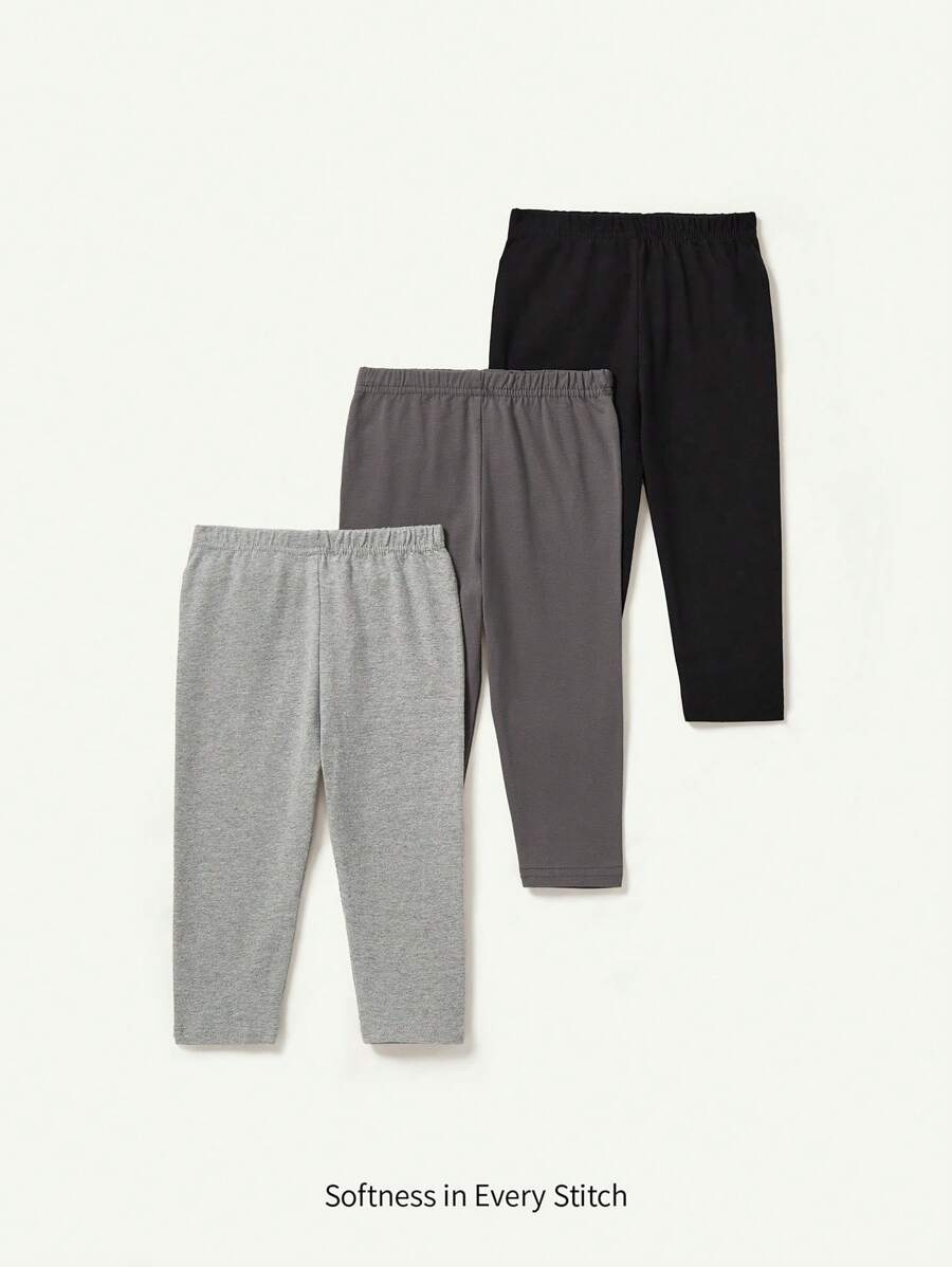 Cozy Pixies Baby Girl 3pcs Solid Elastic Waist Pants - Grey - View 1