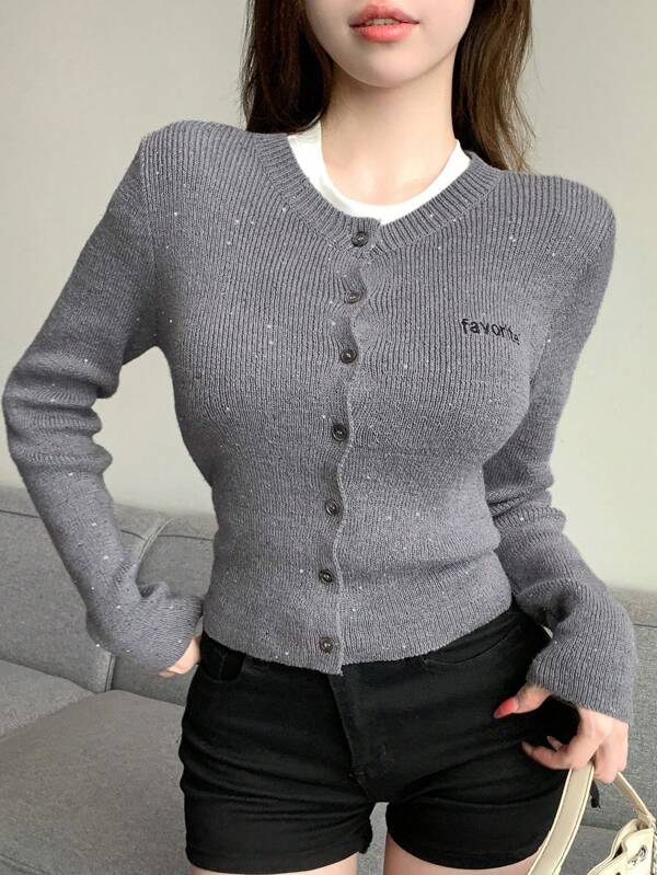 DAZY Dazy X KIMYOUJUNG Collection Women's Solid Color Simple Casual Long Sleeve Cardigan,Fall Clothes