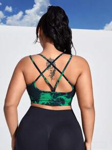 Easithlete 大碼顏色分塊圓領無縫運動內衣,後背交叉帶設計 - 彩色 - 查看 4