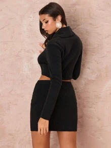 Chiquease 2 件套性感短开衫和迷你裙休闲针织套装女士