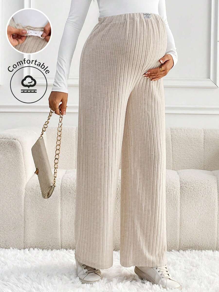 SHEIN Maternity Adjustable Waist Ribbed Loose Casual Pants for Sale