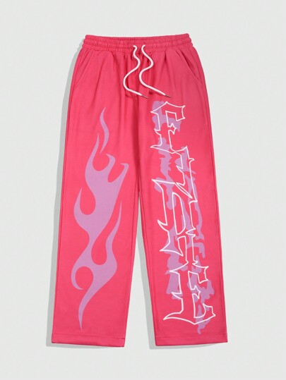 Prep Herren Hose mit Kordelzug in der Taille, Grafik Motiv, mit Taschen, gerade Passform, für Schule