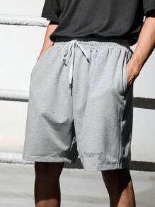 Manfinity Sport Corelite Pantalones cortos deportivos de verano de unicolor y estilo informal para hombres, pantalones cortos escolares grises - Gris - Ver 6