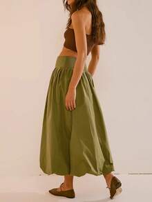 Women Solid Color Smock Skirt, Spring & Summer