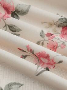 SHEIN MOD 女士复古花卉印花中长连衣裙、演唱会女装、婚礼节庆服装 - 杏色 - 查看 4