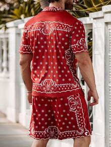 Manfinity Homme Conjunto de camisa y pantalones cortos casuales con estampado floral para vacaciones para hombre - Multicolor - Ver 2