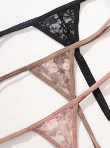 SHEIN 5件套女士性感撞色蕾丝丁字裤套装内衣 - 彩色 - 查看 6