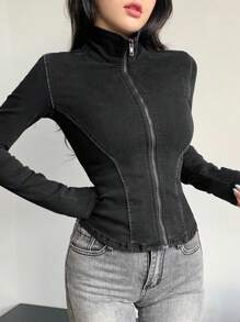 DAZY 女士休闲修身破洞牛仔夹克，春秋季，返校服装