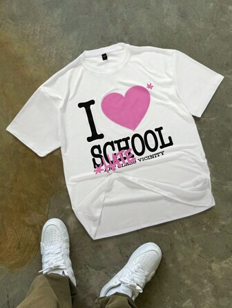 Manfinity Roghcode Oversized Men's Slogan & Cartoon Graphic Dropped Shoulder T-Shirt,Back To School,Graphic T-Shirt