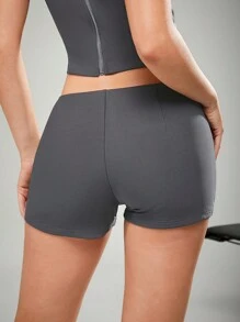 Hauture Buckle Detail Hot Shorts - Dark Grey - View 2
