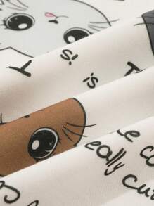 SHEIN Leap Crew 少女寬鬆休閒舒適的套頭衫，貓咪圖案長袖和圓領設計 - 白色 - 查看 9