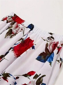 1pc Women's Allover Print Loose Elegant Chic Skirt - Red - View 5