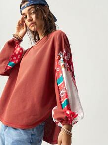 Bohemela Women's Round Neck Long Sleeve Vacation Graphic Loose Casual T-Shirt, Fall - Red - View 5