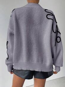 Chiquease Damen Langarm Lässig Strickjacke mit Blume Muster, Herbst & Winter - Grau - Übersicht 2