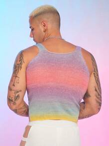 FeverCity Camiseta de tirantes ajustada de punto con degradado arcoíris para hombre, estilo Y2K - Multicolor - Ver 5