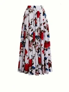 1pc Women's Allover Print Loose Elegant Chic Skirt - Red - View 2