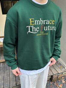 DAZY Men Autumn Lettering Pullover Sweatshirt - Green - View 7