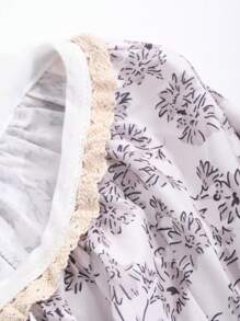 DAZY Floral Lace Ruched Detail Loose Nightgown Pajama - Beige - View 7