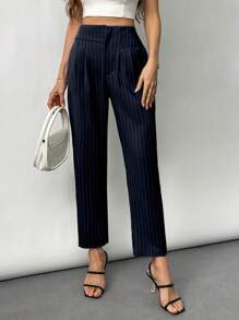 SHEIN Privé 女士优雅办公装简约时尚条纹高腰直筒裤