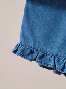 Teen Girl New Casual Fashionable Design Deep Blue Washed Denim Outfit,Holiday,Summer,Travel
