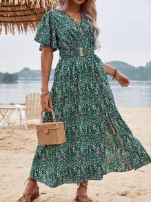 SHEIN Clasi Rochie de mărime mare, casual, cu imprimeu peste tot - Verde - Vizualizare 5