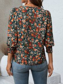 EMERY ROSE 女士彩色花卉印花简约 V 领长袖衬衫 - 彩色 - 查看 2