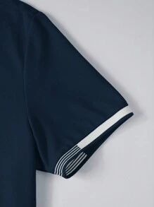 Manfinity Homme 男士夏季条纹短袖休闲通勤 Polo 衫 - 寶藍色 - 查看 6