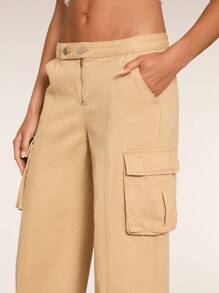 SHEIN BAE Jeans casuales rectos de moda de calle con diseño de bolsillo con botón para mujeres - Albaricoque - Ver 6