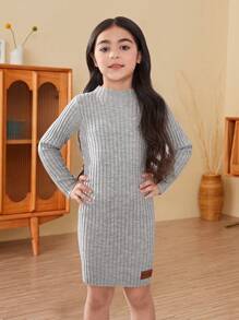 Gaun Sweater Gadis Muda - Light Grey - View 4