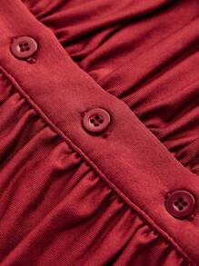 SHEIN MOD Áo ba lỗ hở lưng cổ yếm xếp ly cài nút phía trước màu trơn cho nữ - Màu Đỏ Sâu - Xem 3