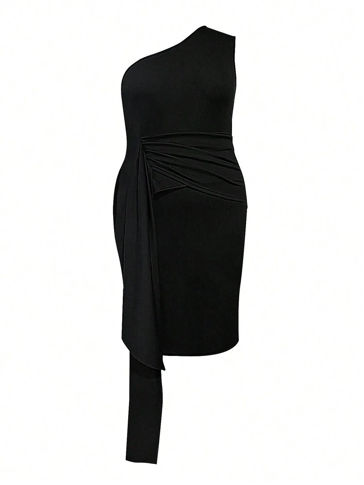 Plus Size Women'S Ruffle One Shoulder Sleeveless Dress