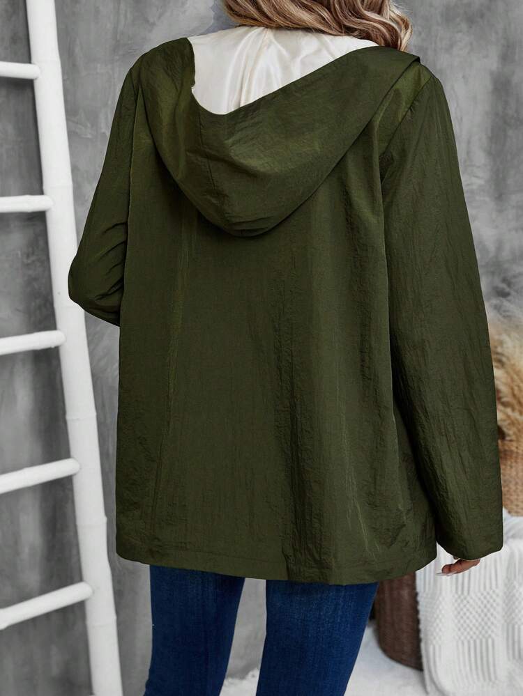 Women Long Sleeve Hooded Zip-Up Casual Jacket