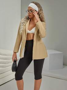 VARSITIE Retro Stil Golf Khaki Lässig Regular Blazer für Damen - Khaki - Übersicht 3