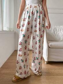 DAZY Cute Bear Allover Print Straight Pajama Bottoms, Fall, Winter - Beige - View 6