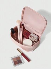 ROMWE Kawaii Bolsa de maquillaje linda con bordado, moño y tela de satén