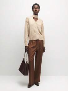 BizChic Khaki Flared Collar Loose Cardigan dla kobiet