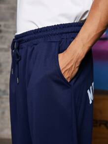 Sport MetroGents Boyfriend Style Men's Letter Print Drawstring Waist Pockets Sports Pants School